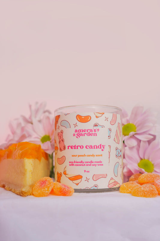Retro Candy Soy Candle – Fuzzy Peach Gummy Dessert Scent