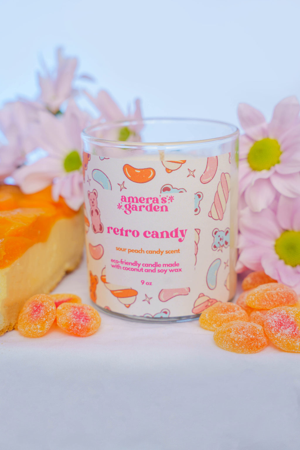 Retro Candy Soy Candle – Fuzzy Peach Gummy Dessert Scent