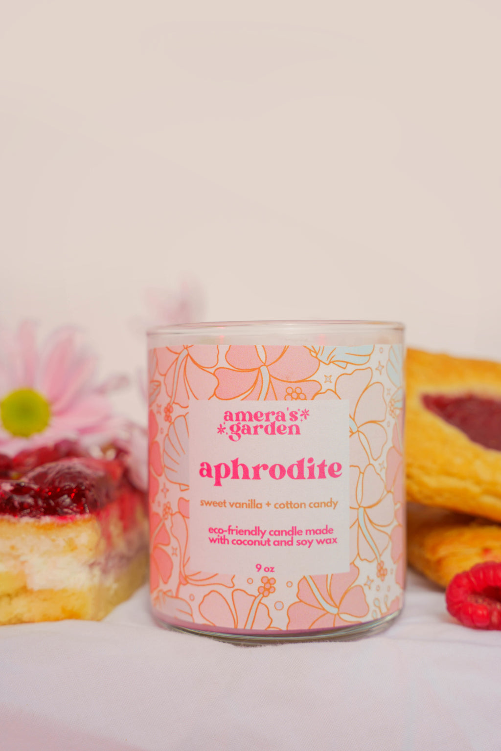 aphrodite goddess candle with sweet treats