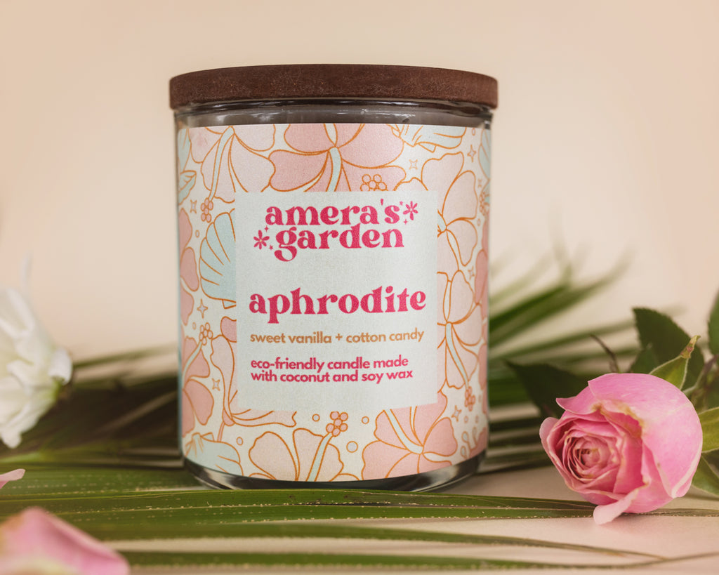 aphrodite candle laid on flowers